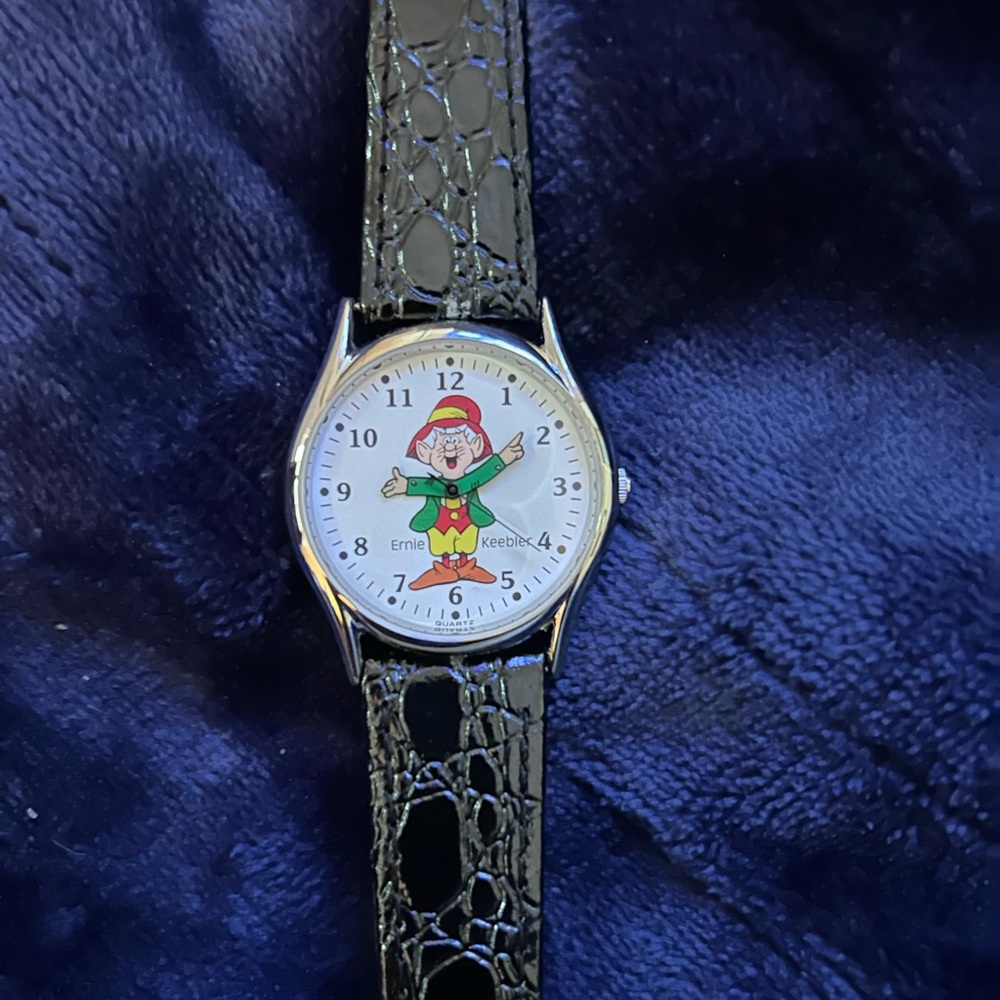 Keebler Ernie Elf Character Watch with Black Leather Strap
